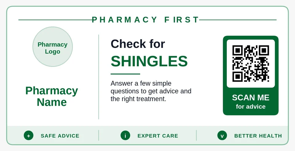Scan2Care Pharmacy First QR poster for shingles