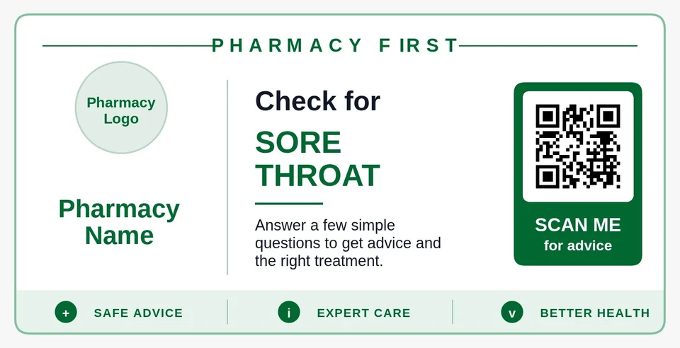 Scan2Care Pharmacy First QR poster for sore throat