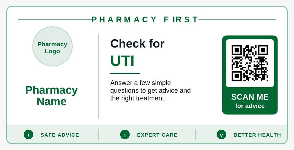 Scan2Care Pharmacy First QR poster for UTI